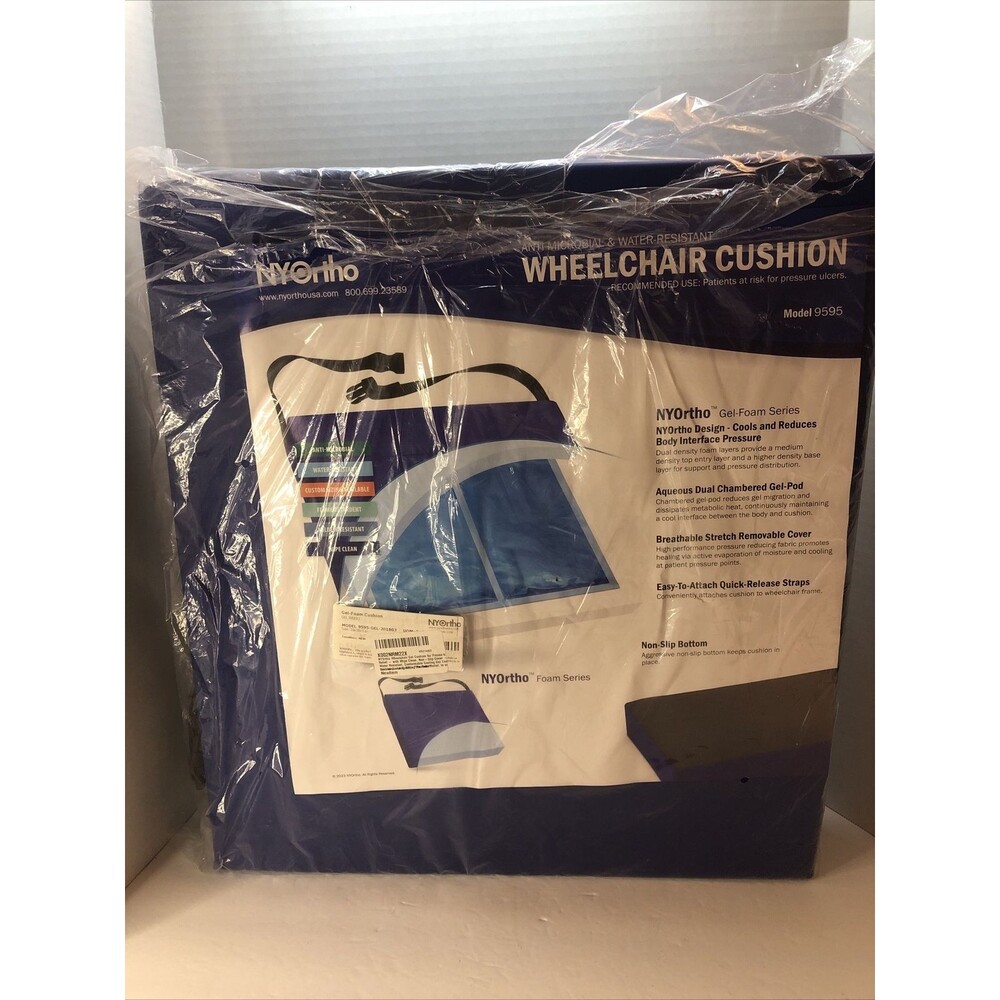 NYOrtho Wheelchair Gel Cushion Pad Pressure Relief Wipe Clean Non-Slip Blue NEW